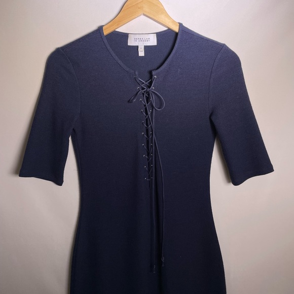 10 CROSBY DEREK LAM Navy Bodycon Midi Dress Braided - Picture 2 of 8